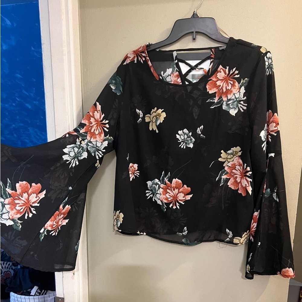Floral Black Sheer Top